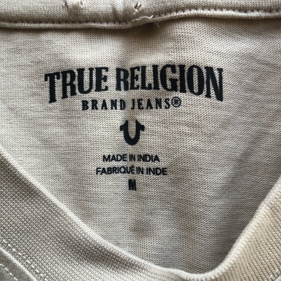 True Religion Girls Size M Tan Logo Graphic T-Shirt Short Sleeves Slim-Fit Tee - Picture 5 of 12